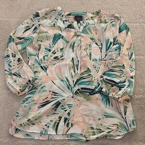 JM Collection Tropical Print Blouse - Green, Pink, White
